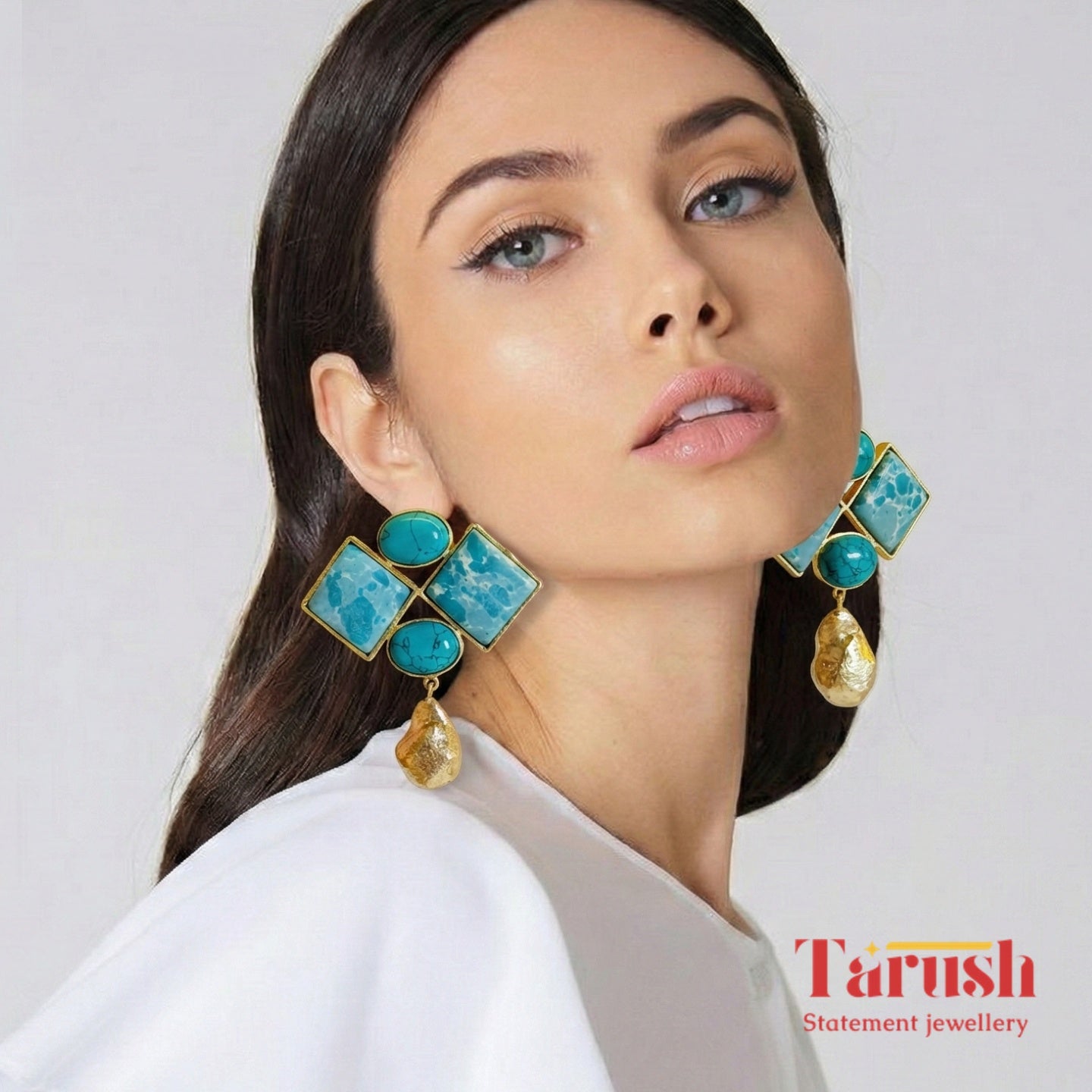 18 kt Gold Plated - Blue Turquoise earrings - Make a Statment