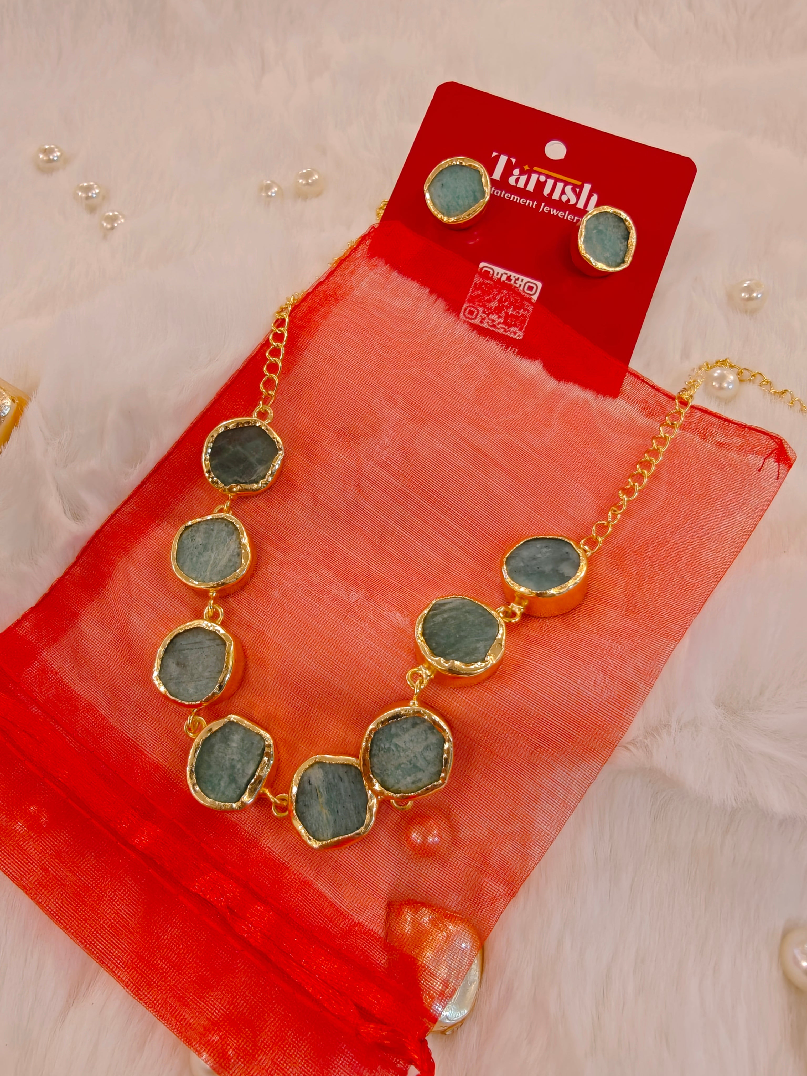 18 Kt Gold Plated Druzy stone sea green Necklace Semi Precious stone