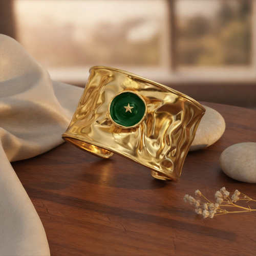 18 Kt Gold Plated Bangle with green paint Semi Precious stone