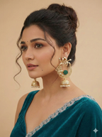 18 Kt Gold Plated Green jhumka earring Semi Precious stone