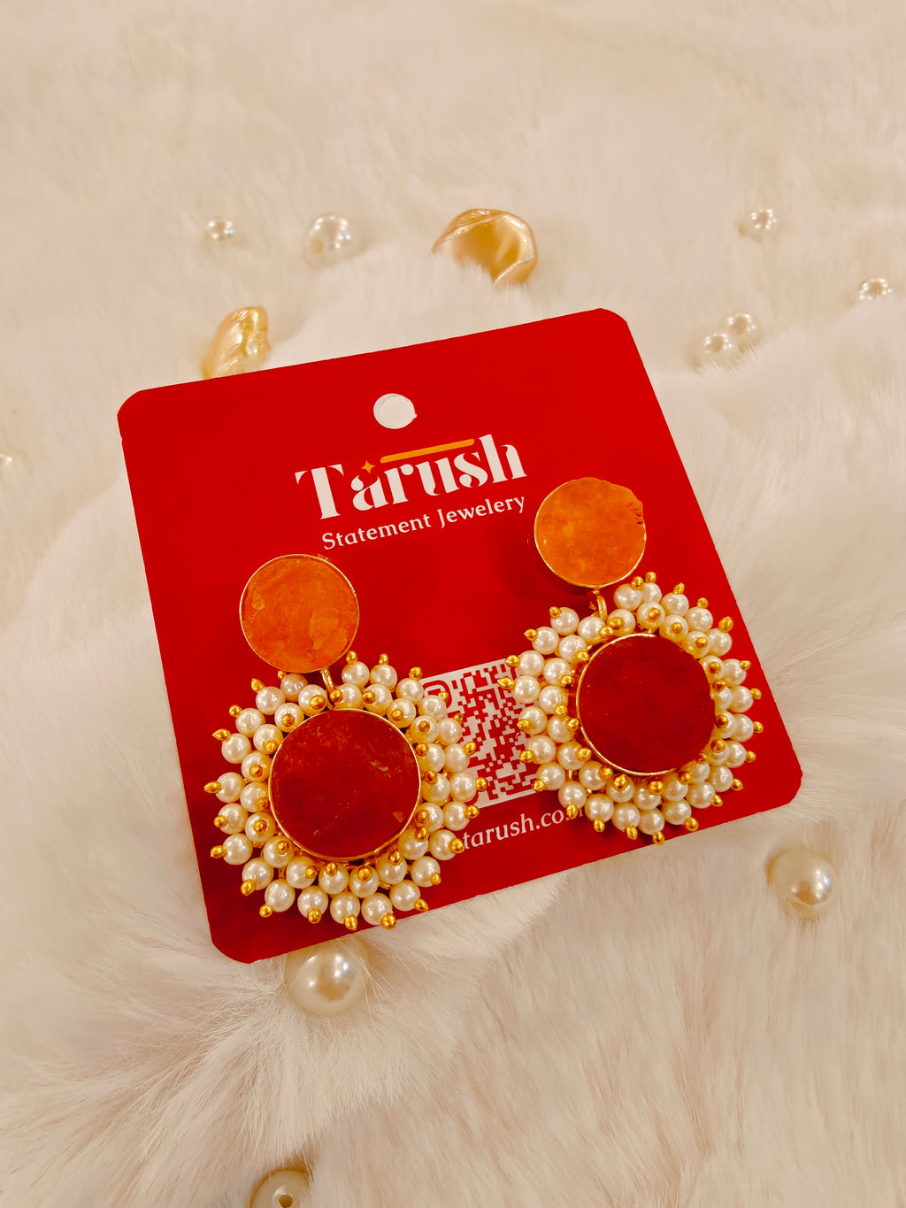 18 Kt Gold Plated - Druzy Semi Precious Stone Orange earrings - Ring not Included