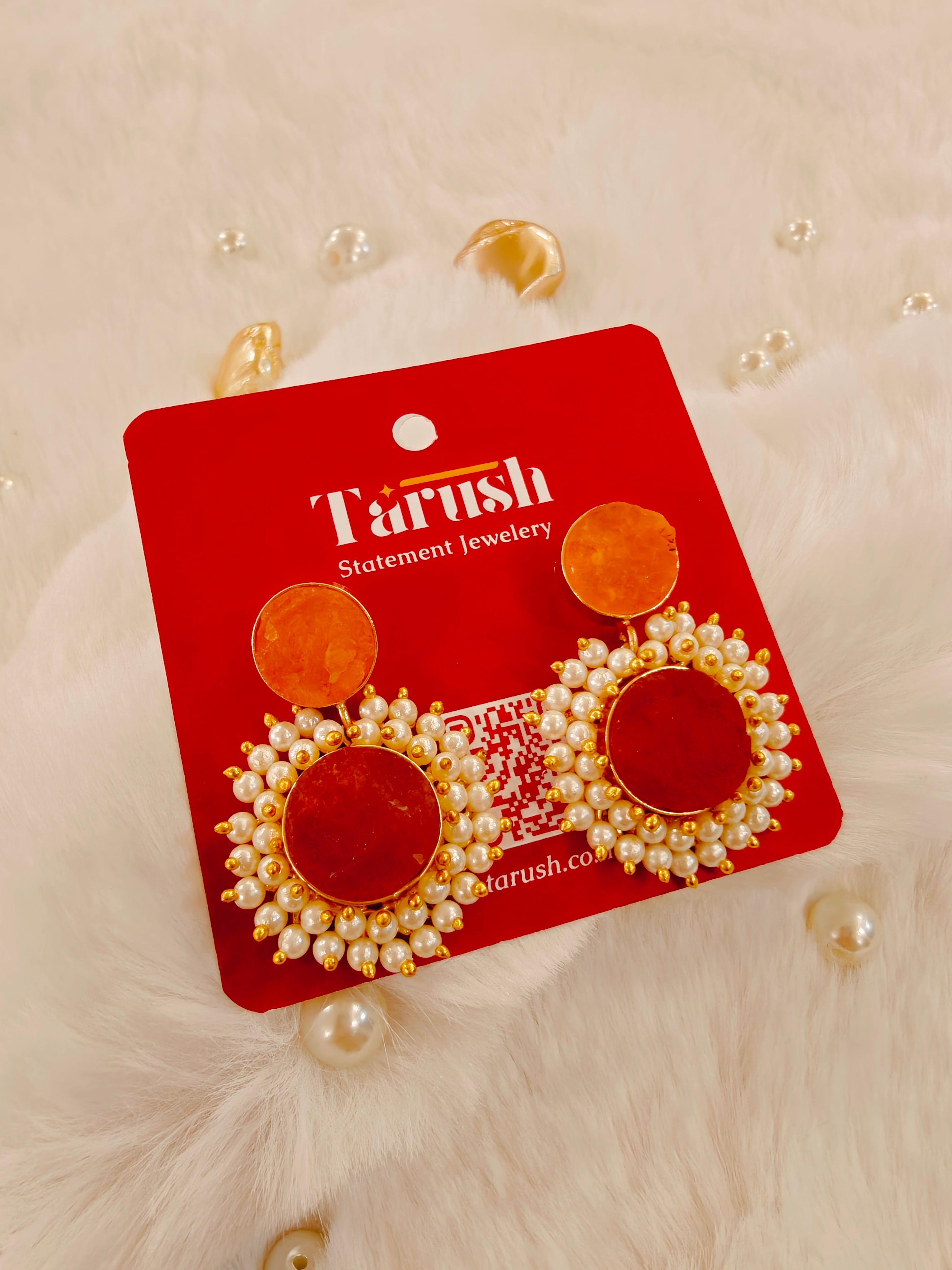 18 Kt Gold Plated - Druzy Semi Precious Stone Orange earrings - Ring not Included