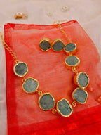 18 Kt Gold Plated Druzy stone sea green Necklace Semi Precious stone