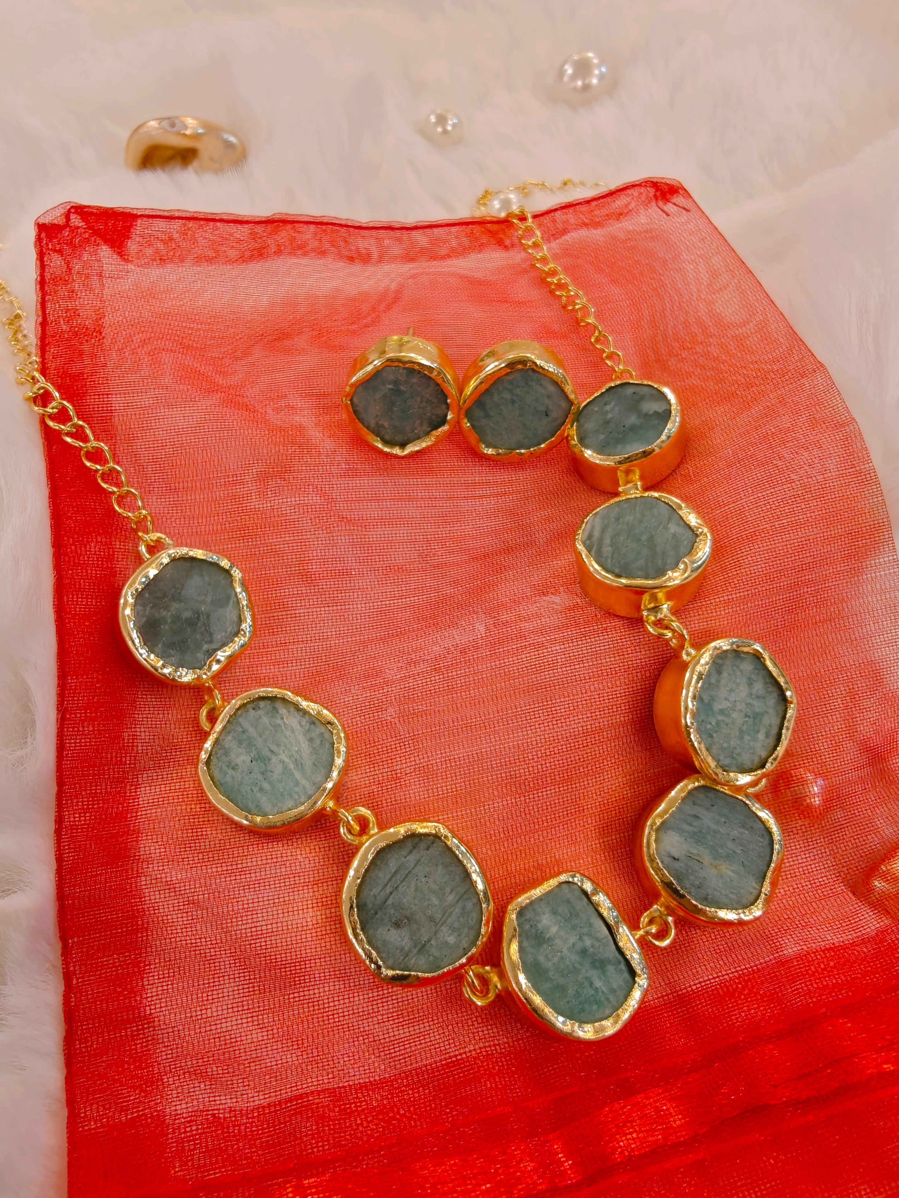 18 Kt Gold Plated Druzy stone sea green Necklace Semi Precious stone