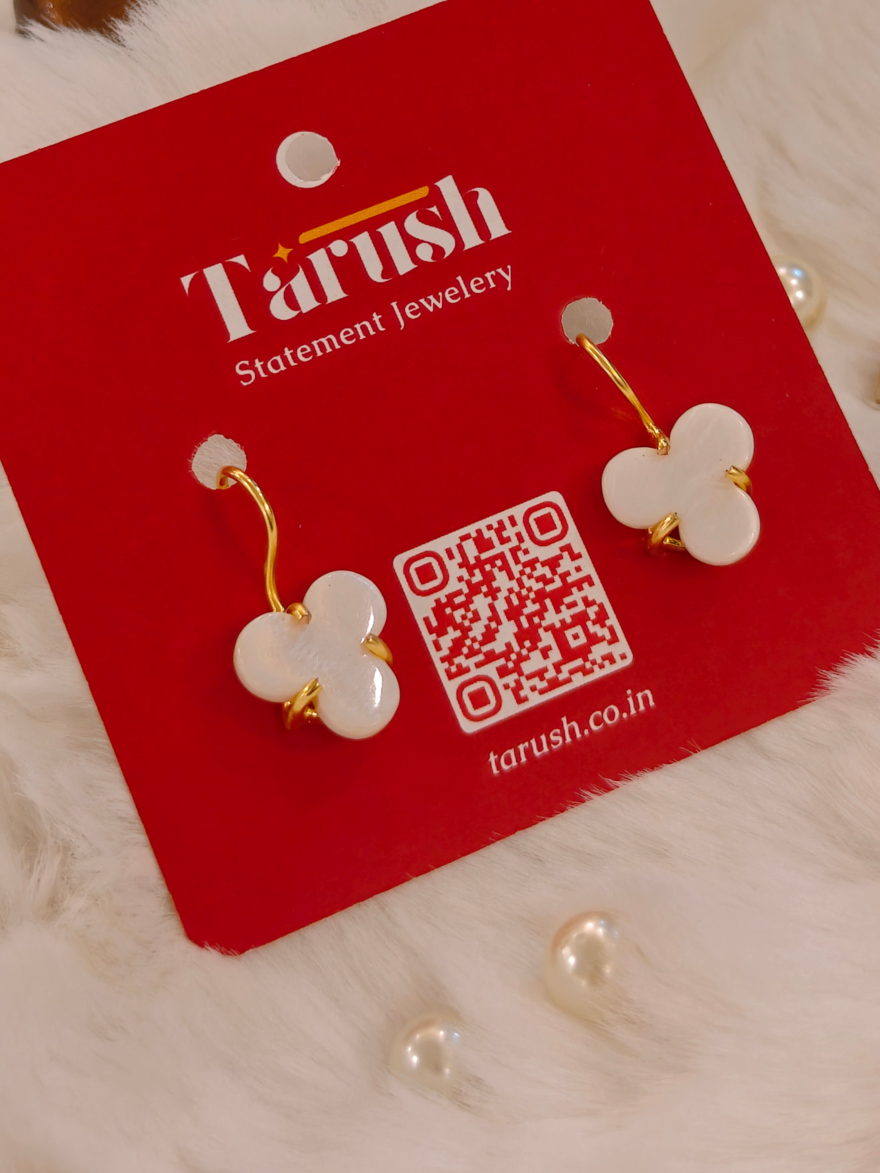 18 kt Gold Plated - White Stone Earring - Semi Precious Stone - Pearl - Perfect for Office Wear