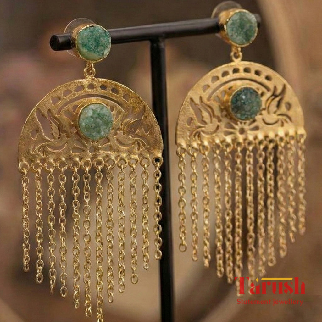 18 Kt Gold Plated Blue Tasseled earrings Semi Precious stone