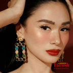 18 Kt Gold Plated non-allergic Brass earrings - Multi Colour Rectangle Earring - Perfect For Parties Semi Precious stone