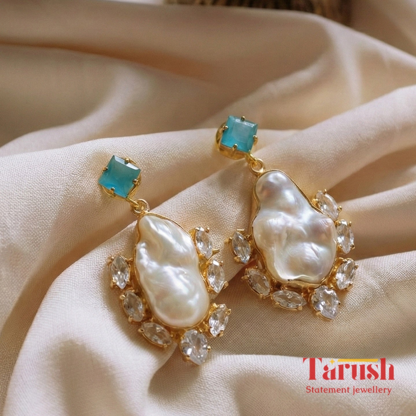 18 Kt Gold Plated  - Mother of Pearl with Blue Studs earrings - Perfect For Your Everyday Look Semi Precious stone