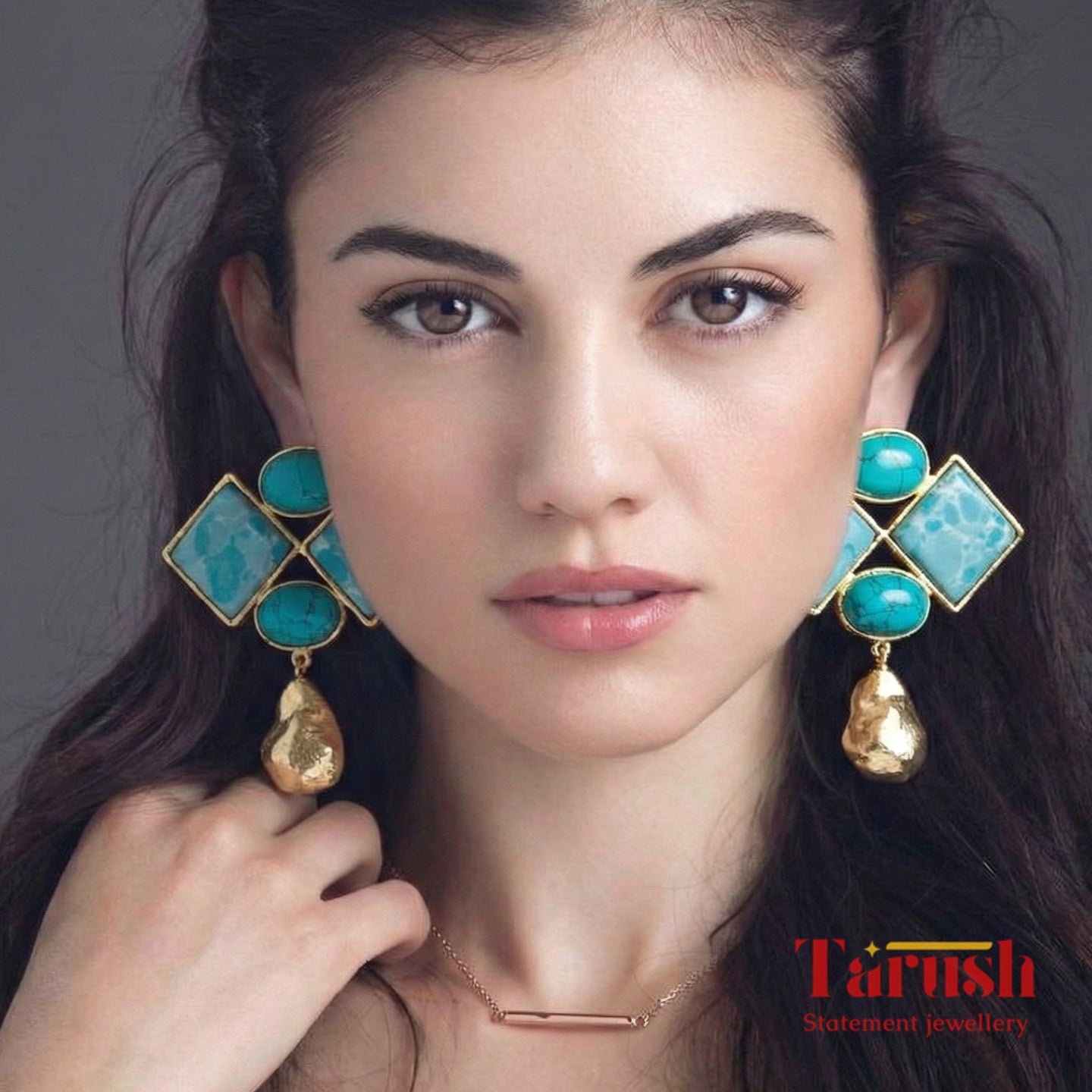 18 kt Gold Plated - Blue Turquoise earrings - Make a Statment