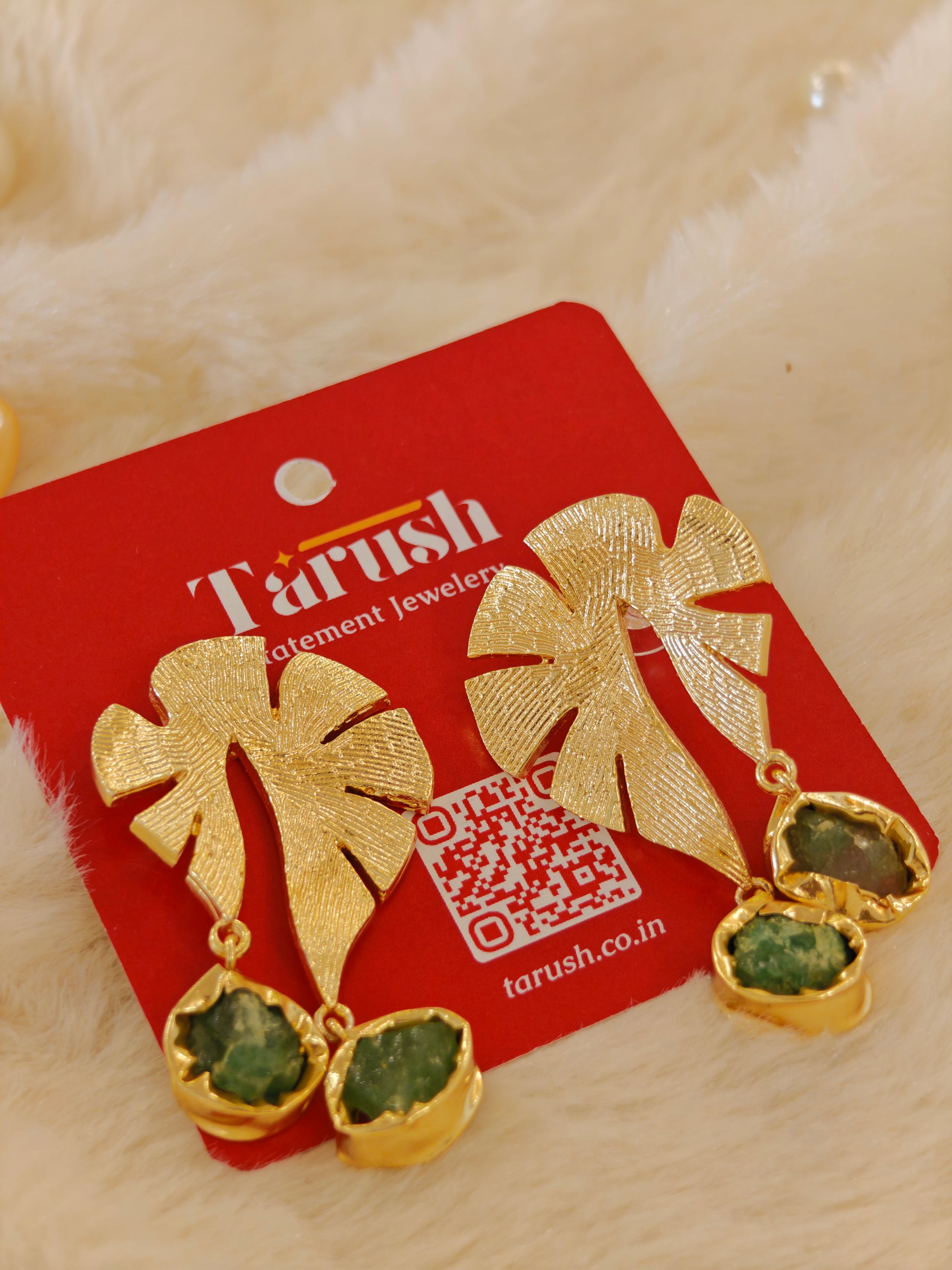 18 Kt Gold Plated Green Stone earrings Semi Precious stone