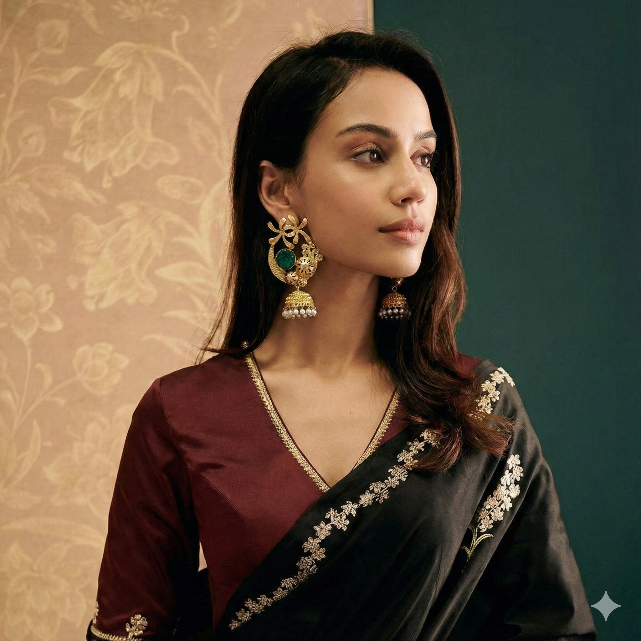 18 Kt Gold Plated Green jhumka earring Semi Precious stone