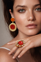 18 Kt Gold Plated - Druzy Semi Precious Stone Orange earrings - Ring not Included