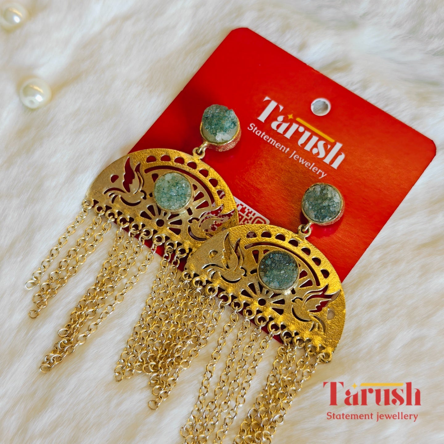 18 Kt Gold Plated Blue Tasseled earrings Semi Precious stone