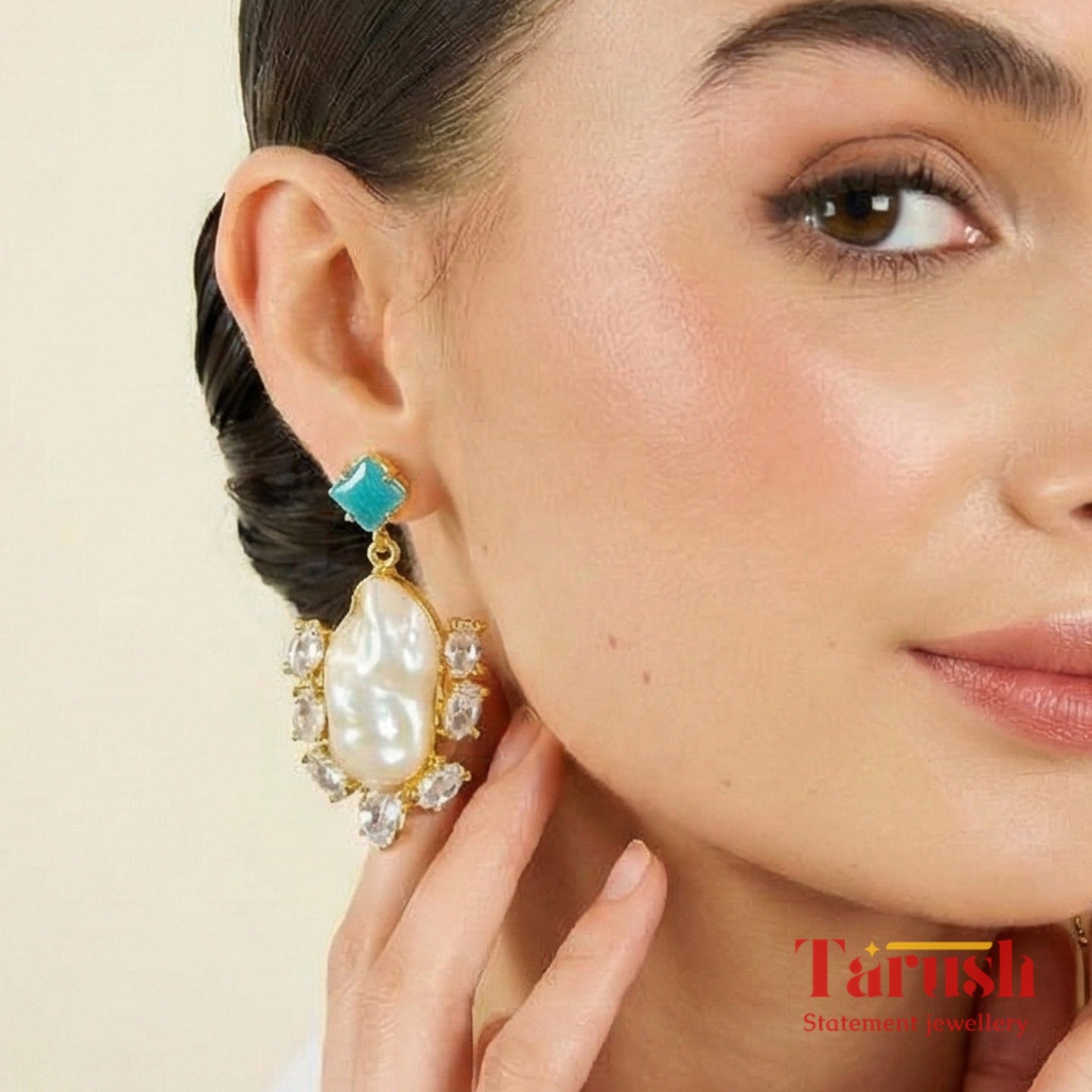 18 Kt Gold Plated  - Mother of Pearl with Blue Studs earrings - Perfect For Your Everyday Look Semi Precious stone