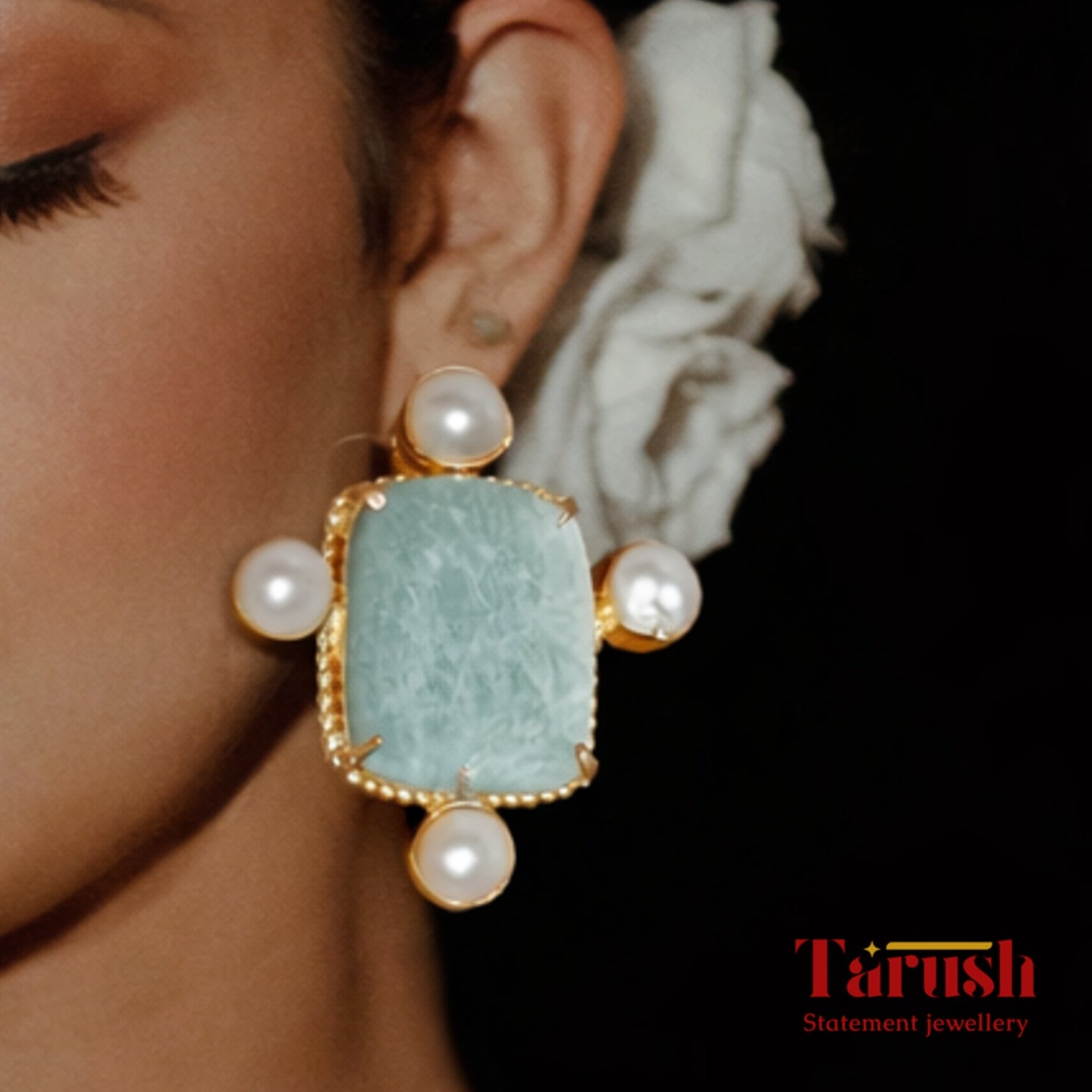 18 Kt Gold Plated Gold Plated - Blue Stone with Real Pearls - Perfect For Your EveryDay Look Semi Precious stone