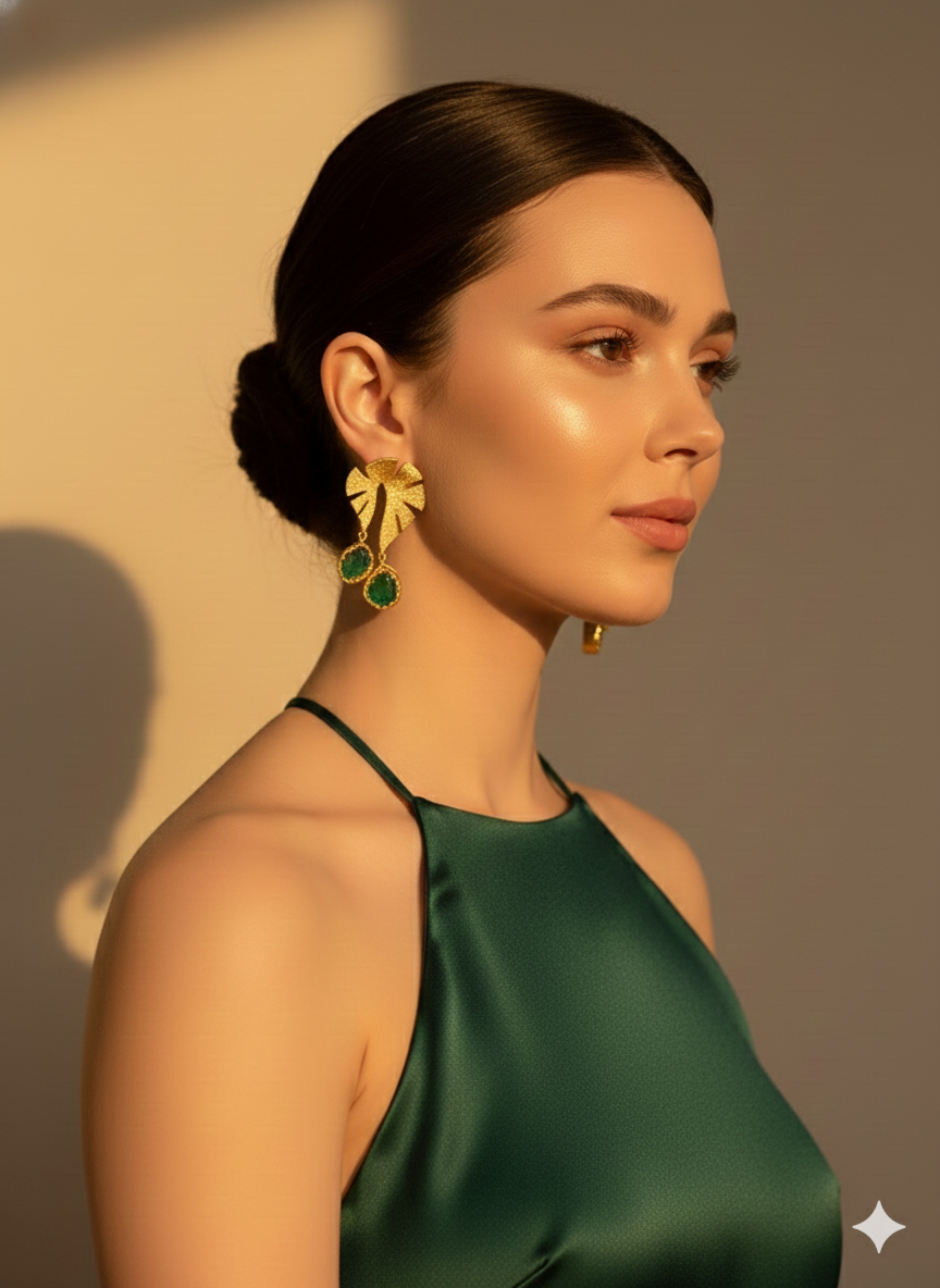 18 Kt Gold Plated Green Stone earrings Semi Precious stone