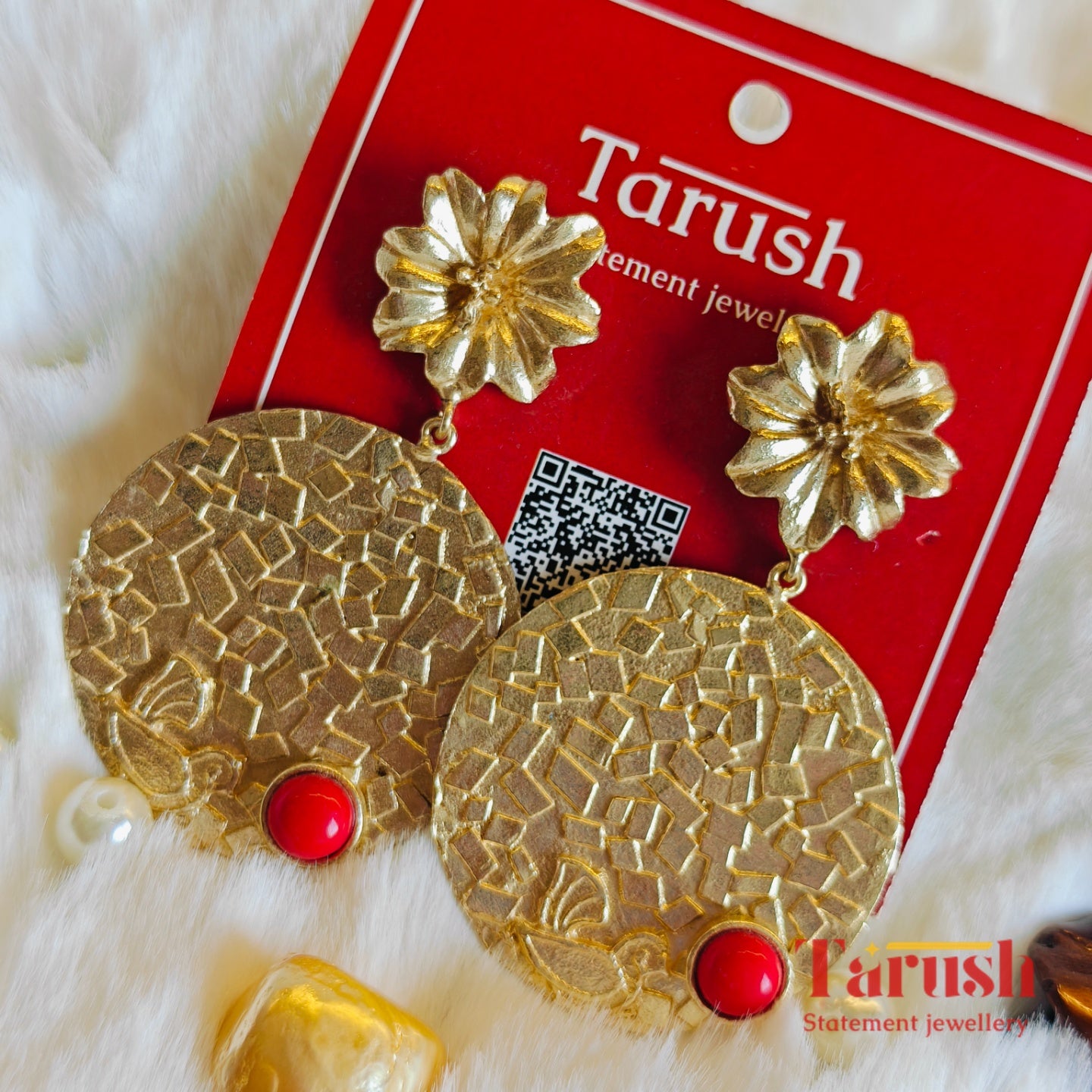 18 Kt Gold Plated Red earrings Semi Precious stone - Look Bold with these Red Statement Earrings