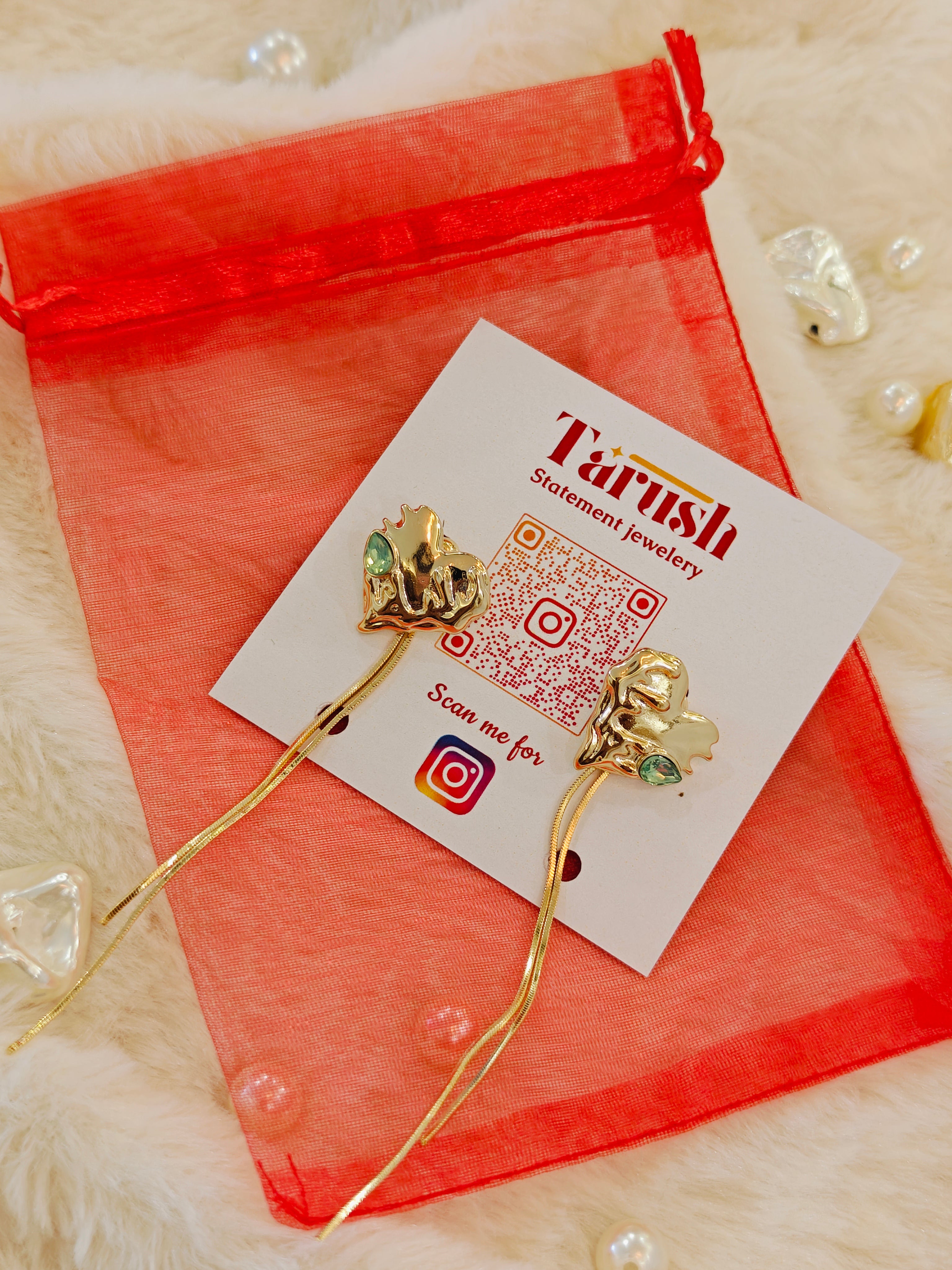 18 Kt Gold Plated Heart earring Semi Precious stone