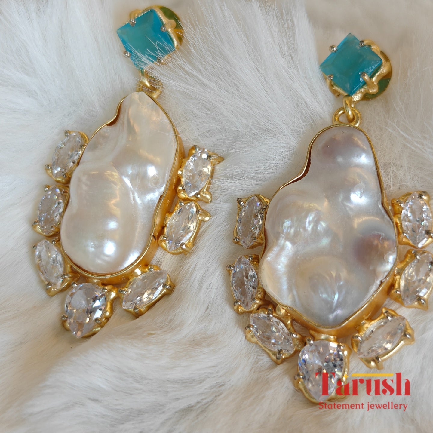 18 Kt Gold Plated  - Mother of Pearl with Blue Studs earrings - Perfect For Your Everyday Look Semi Precious stone