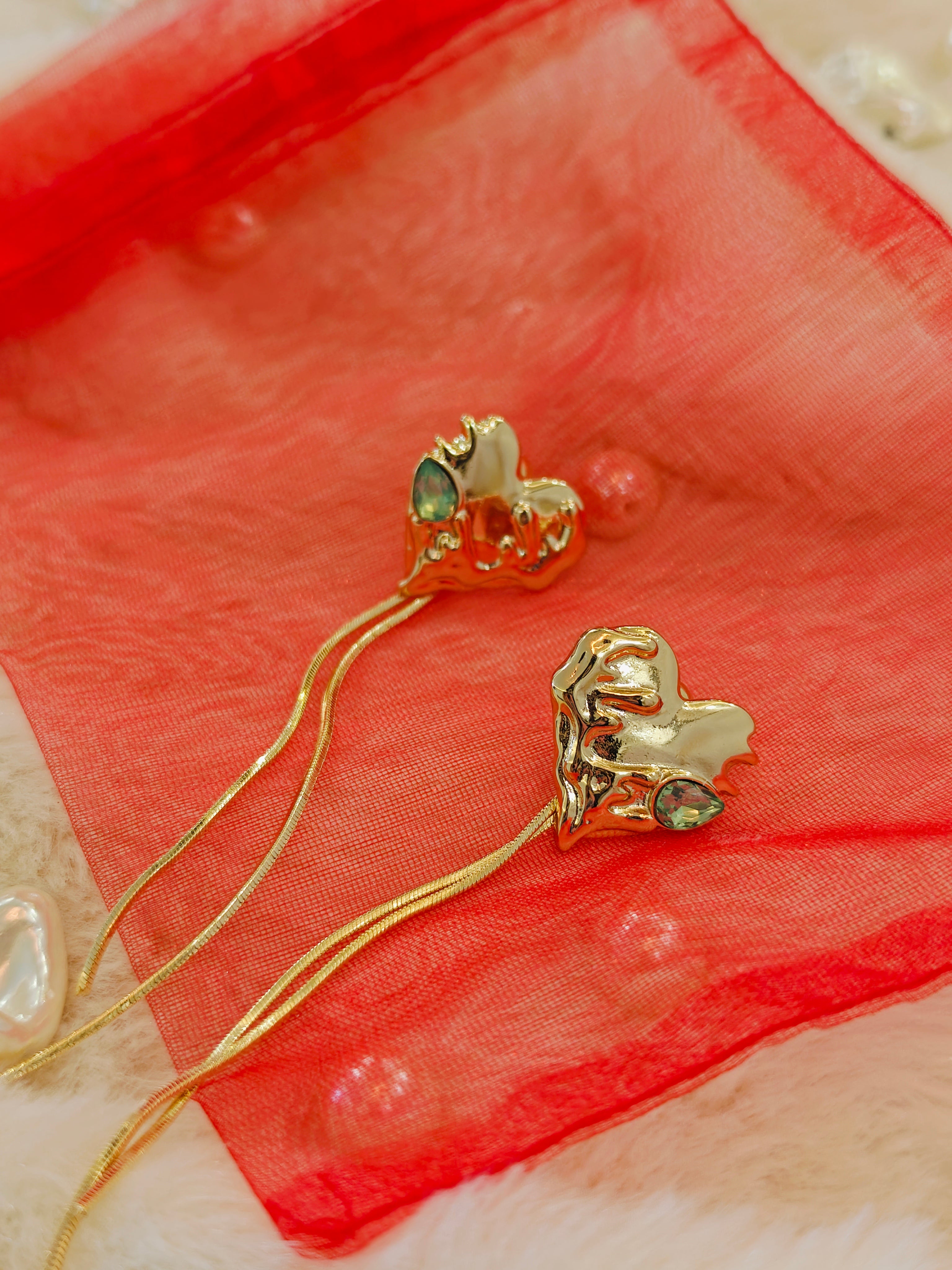 18 Kt Gold Plated Heart earring Semi Precious stone