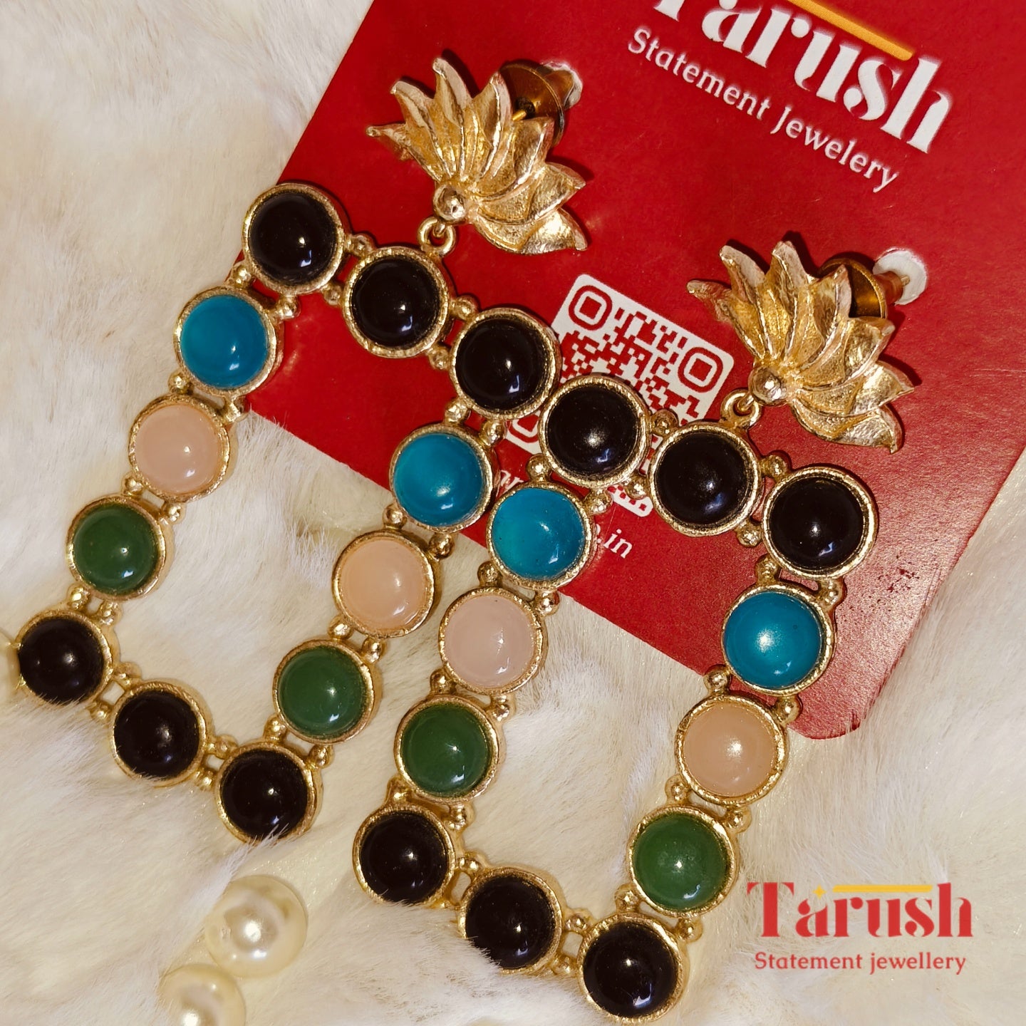 18 Kt Gold Plated non-allergic Brass earrings - Multi Colour Rectangle Earring - Perfect For Parties Semi Precious stone