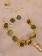 18 Kt Gold Plated Druzy stone sea green Necklace Semi Precious stone
