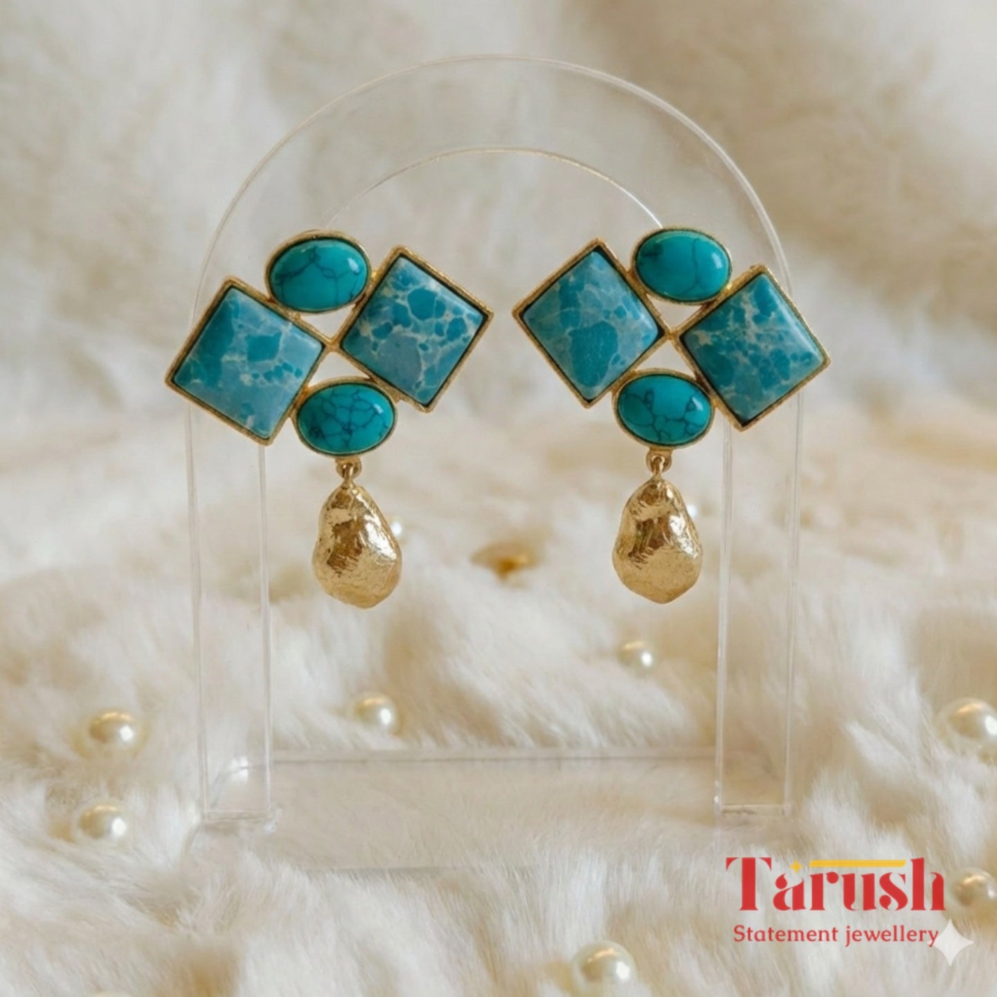 18 kt Gold Plated - Blue Turquoise earrings - Make a Statment