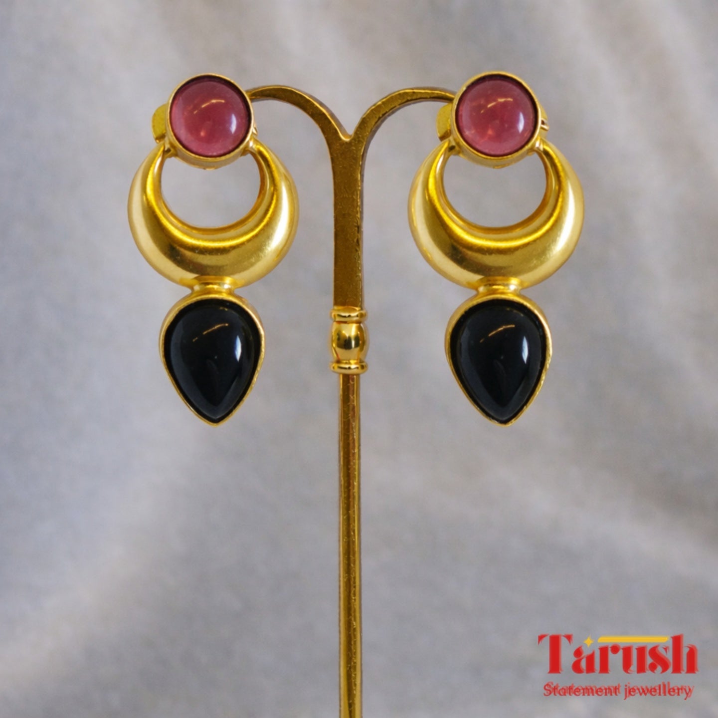 18 Kt Gold Plated - Red and Black Small Earrings - Perfect for Office