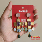 Tarush Multi-Stone Geometric Drop Earrings - Indo-Western Statement Jewellery - Stones Colour May Vary