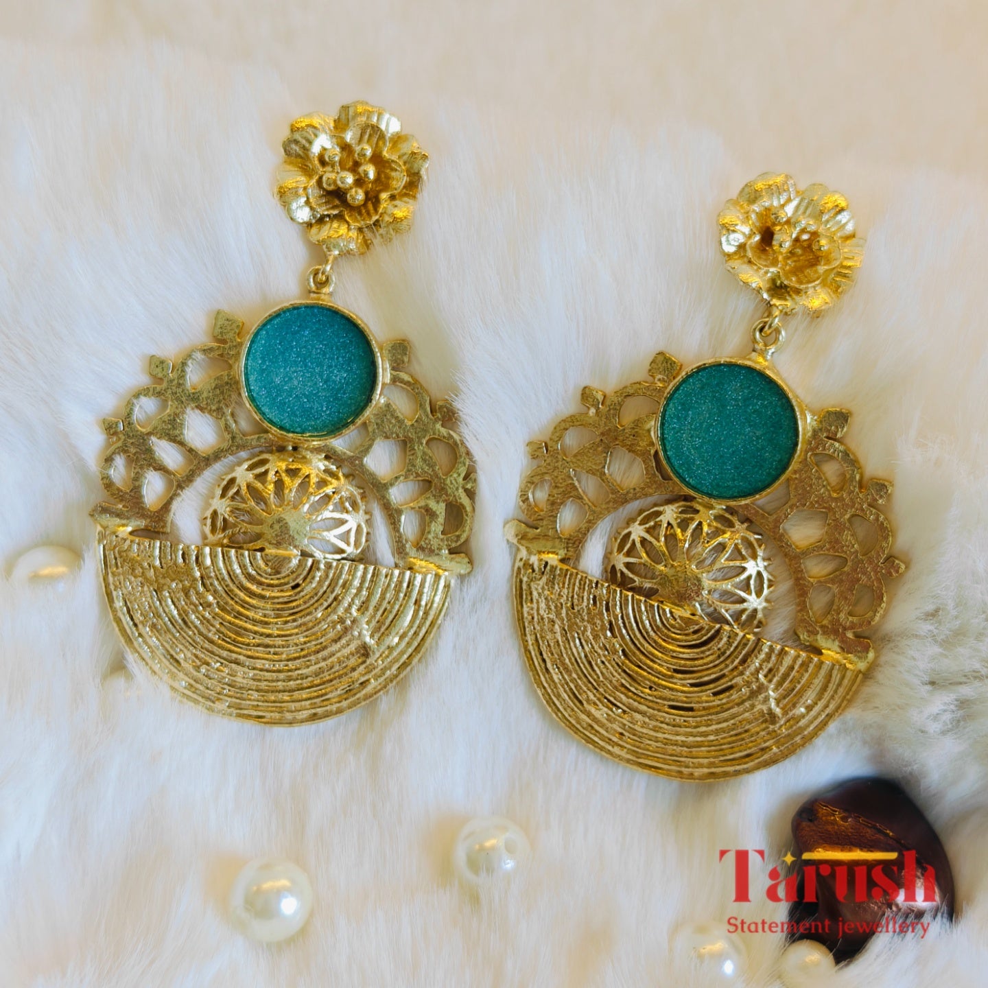 18 Kt Gold Plated Blue gold earrings - For My Bold Women - Make a Statement Semi Precious stone