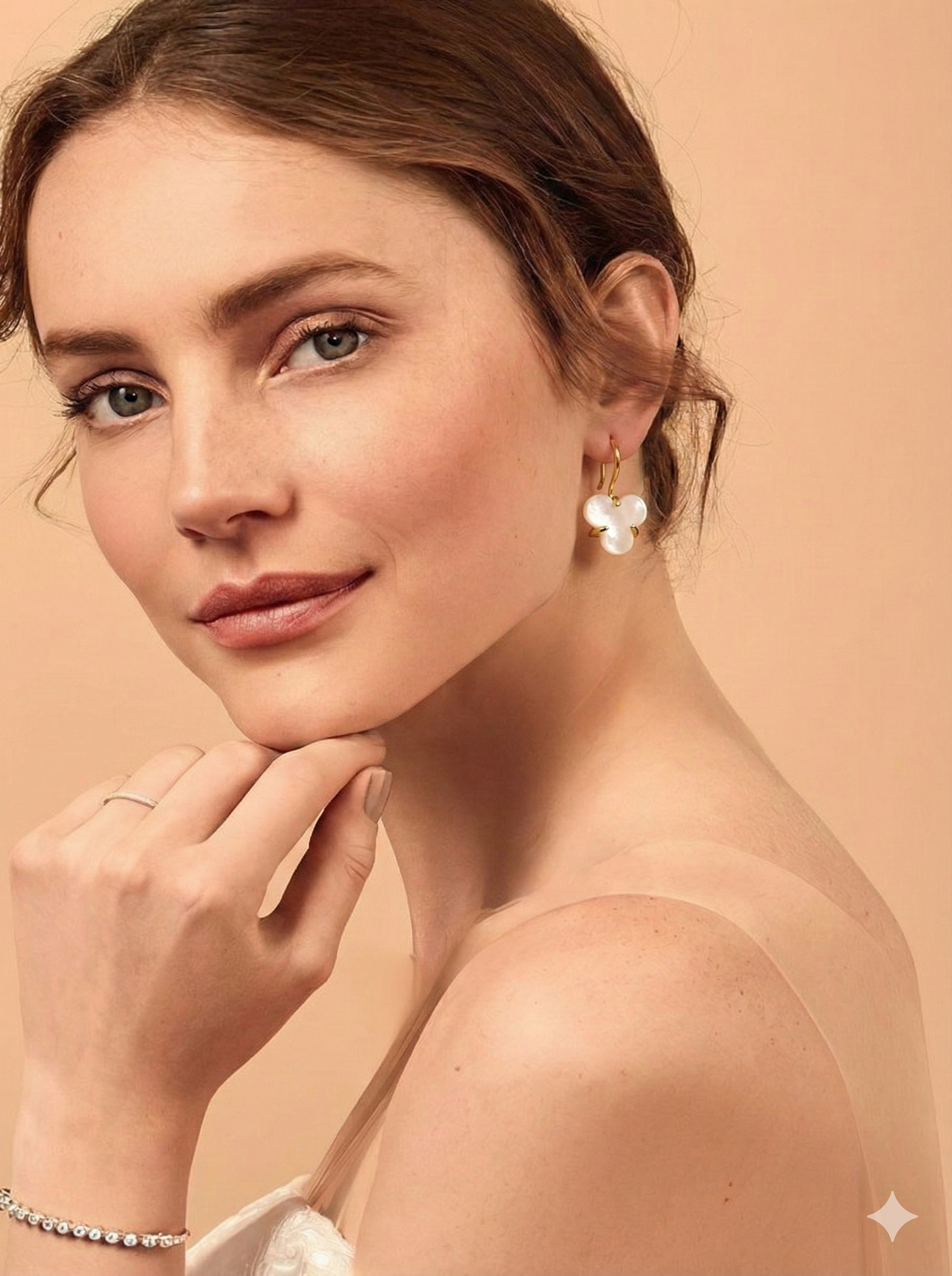 18 kt Gold Plated - White Stone Earring - Semi Precious Stone - Pearl - Perfect for Office Wear