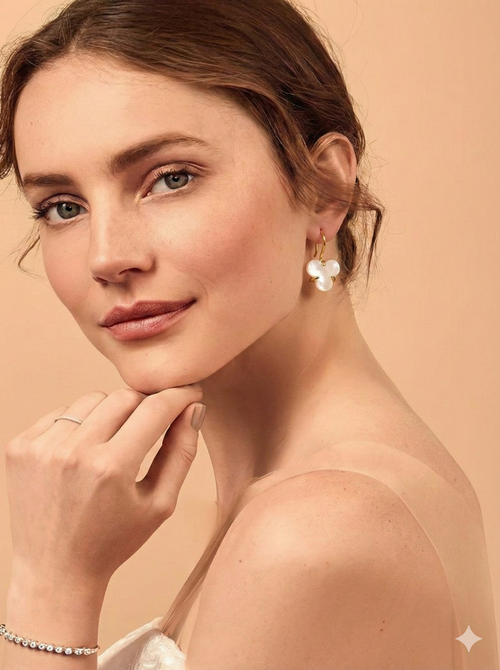 18 kt Gold Plated - White Stone Earring - Semi Precious Stone - Pearl - Perfect for Office Wear