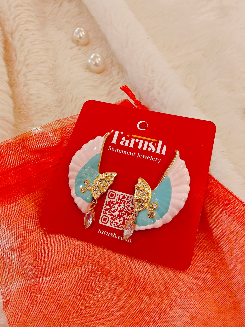 18 Kt Gold Plated Blue and Pink wing earrings Semi Precious stone