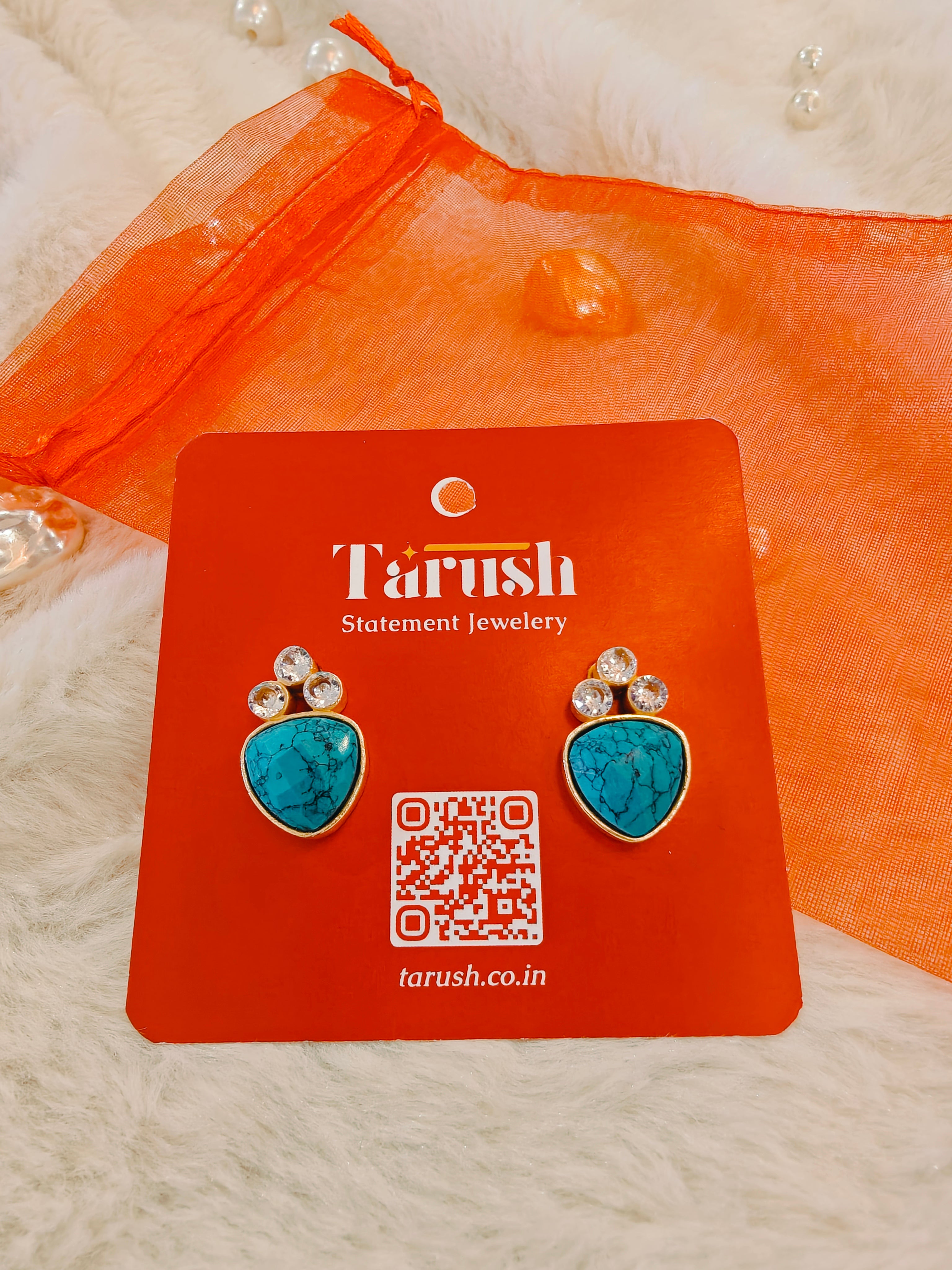 18 Kt Gold Plated Turquiose studs Semi Precious stone - Perfect for your Every Day Look