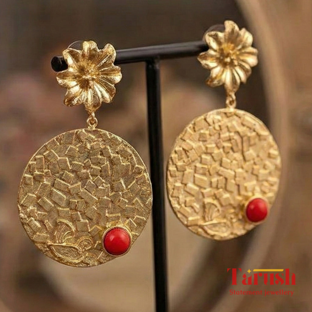 18 Kt Gold Plated Red earrings Semi Precious stone - Look Bold with these Red Statement Earrings