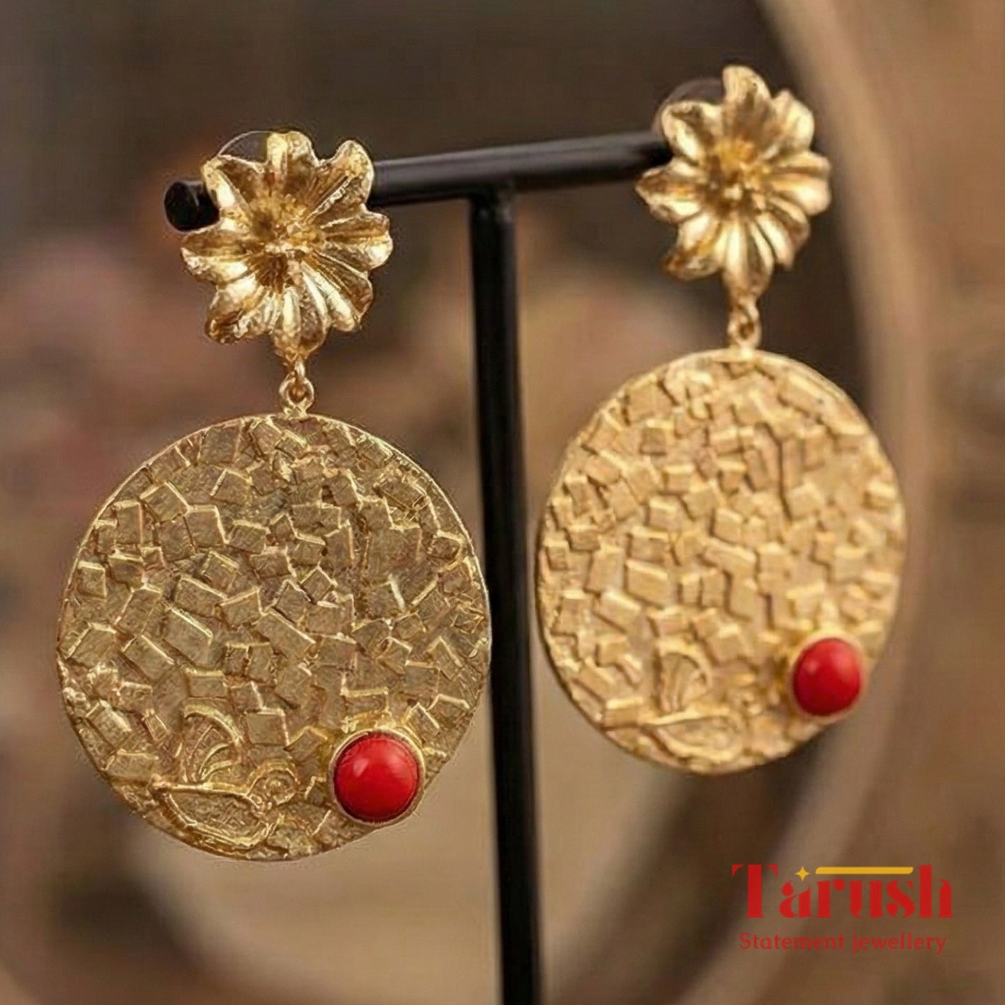 18 Kt Gold Plated Red earrings Semi Precious stone - Look Bold with these Red Statement Earrings