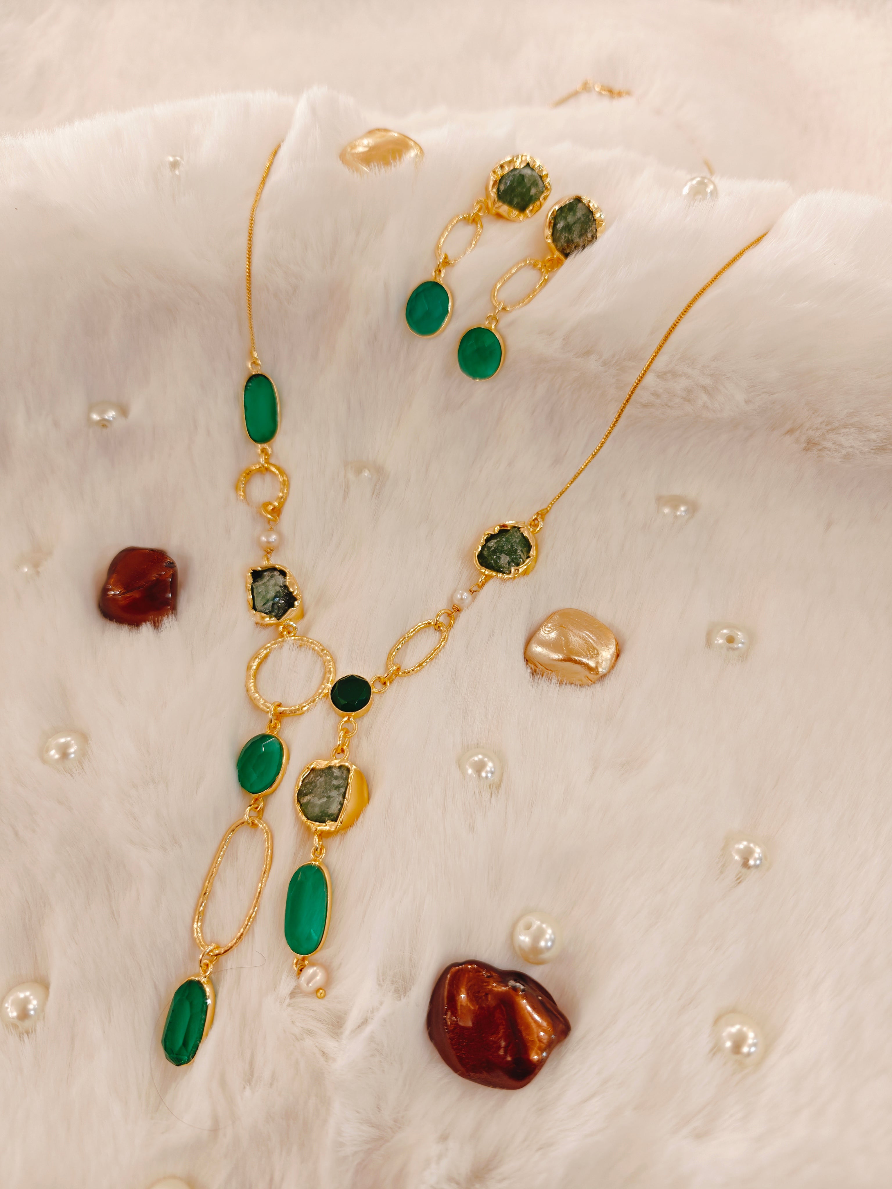 18 Kt Gold Plated Green necklace Semi Precious stone