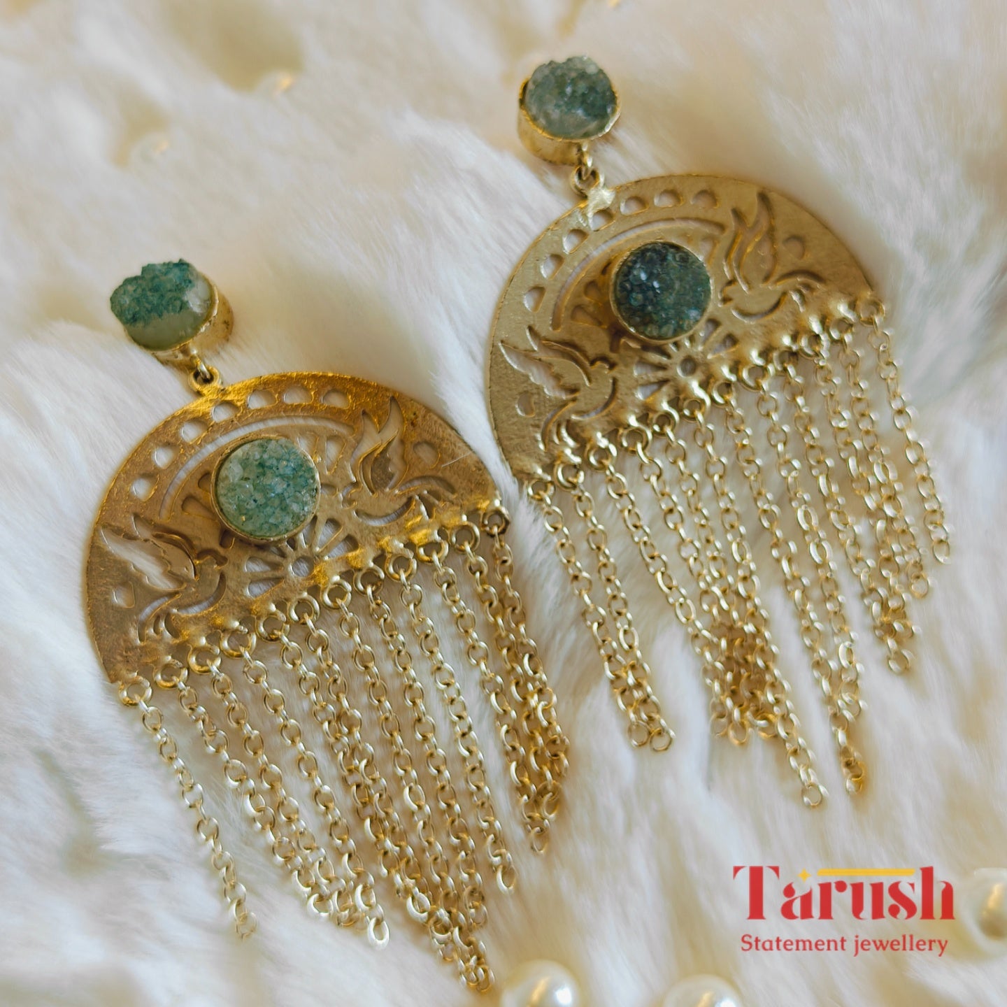 18 Kt Gold Plated Blue Tasseled earrings Semi Precious stone