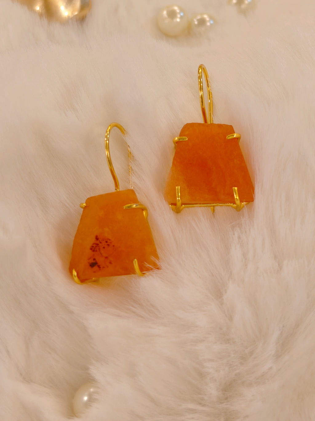 18 Kt Gold Plated Orange Stone earring Semi Precious stone