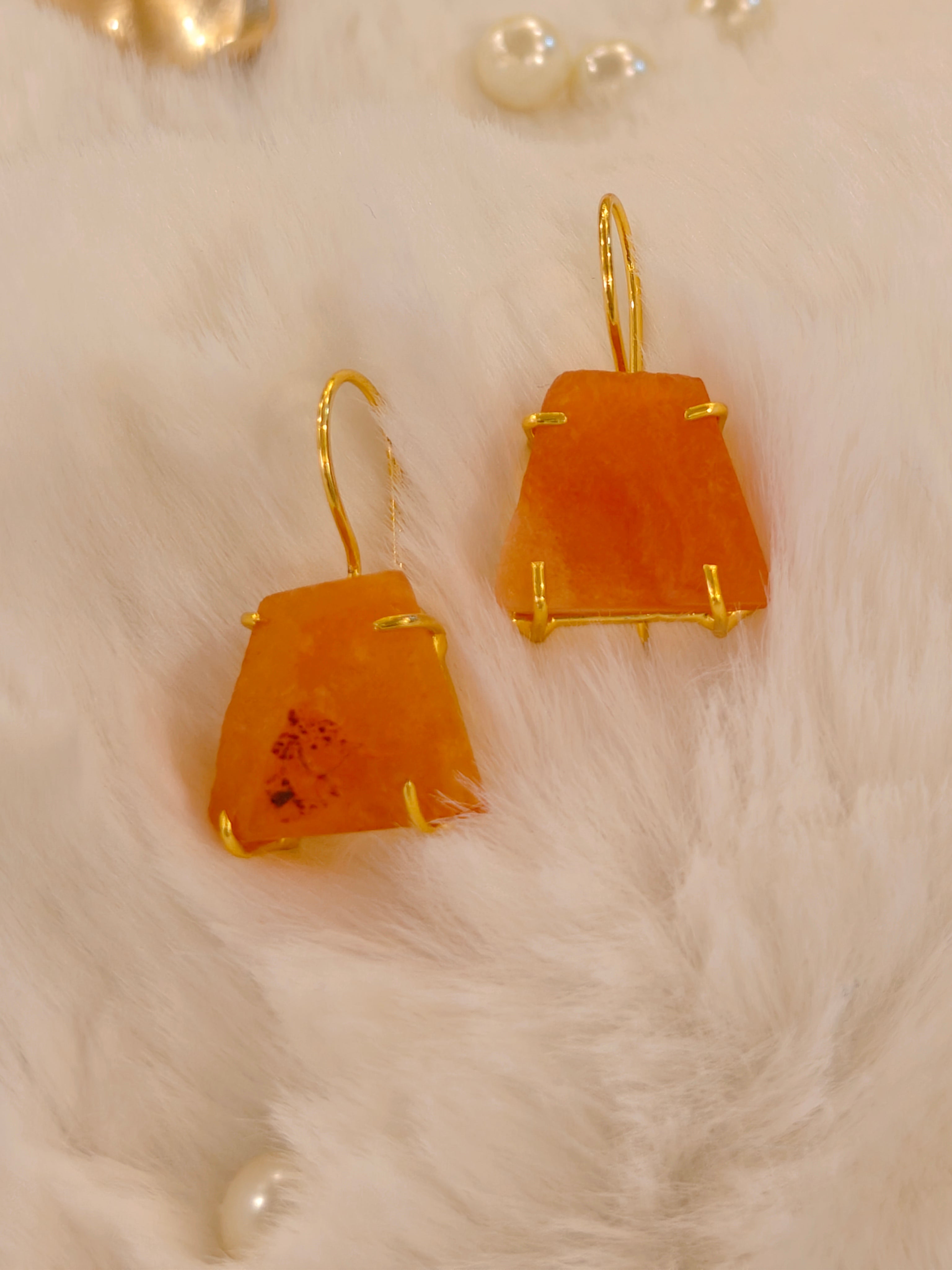 18 Kt Gold Plated Orange Stone earring Semi Precious stone