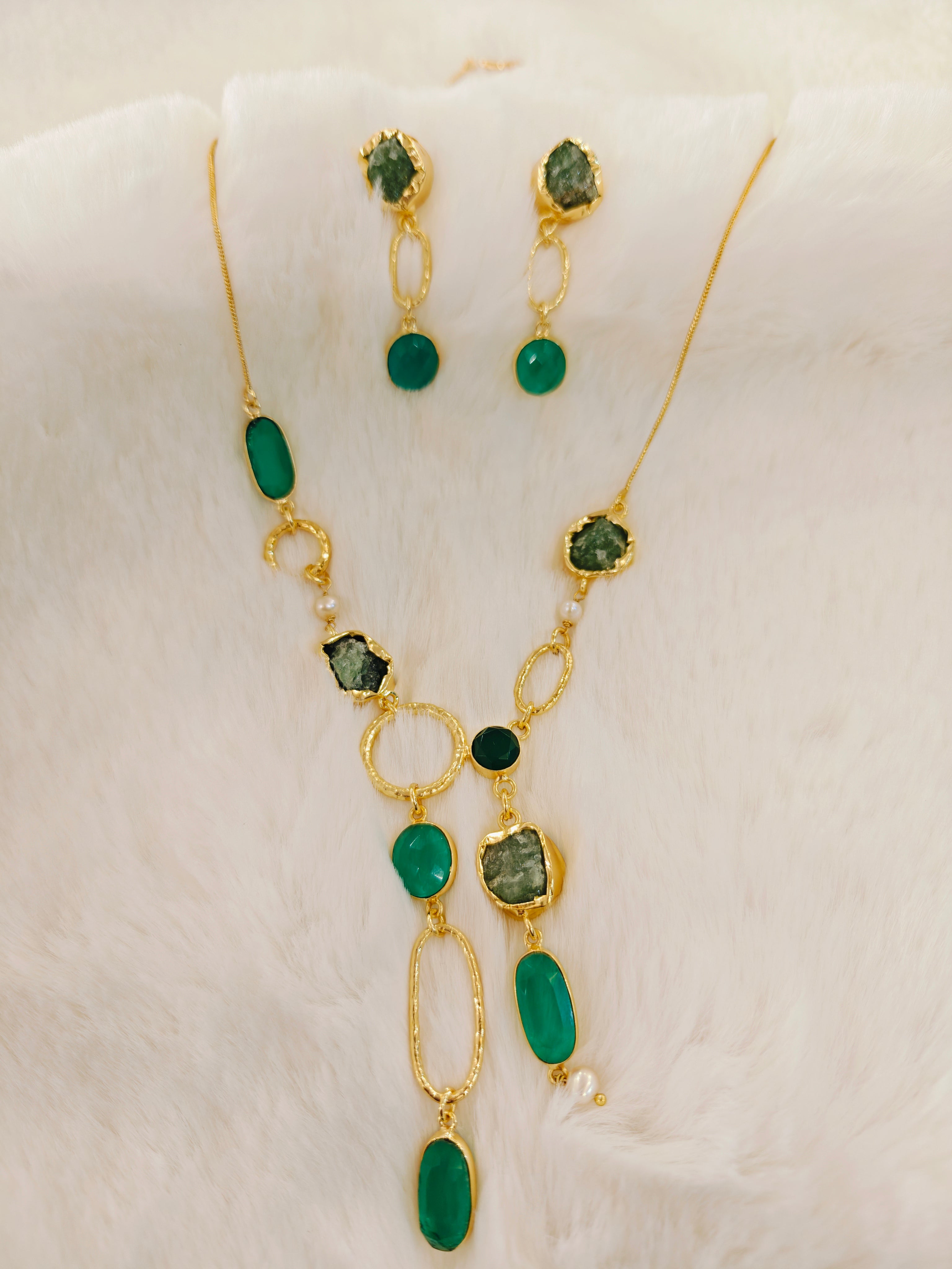 18 Kt Gold Plated Green necklace Semi Precious stone