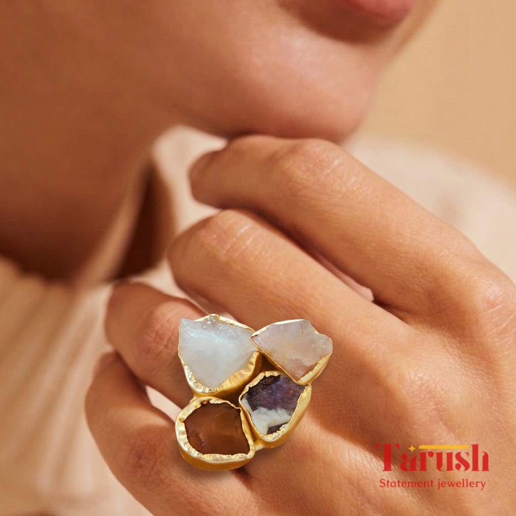 18 Kt Gold Plated druzy stone big ring Semi Precious stone