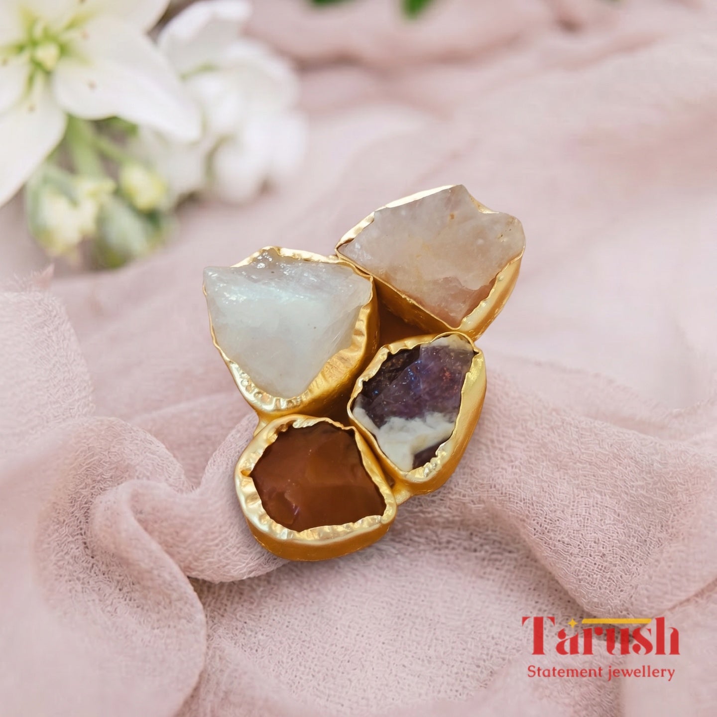 18 Kt Gold Plated druzy stone big ring Semi Precious stone