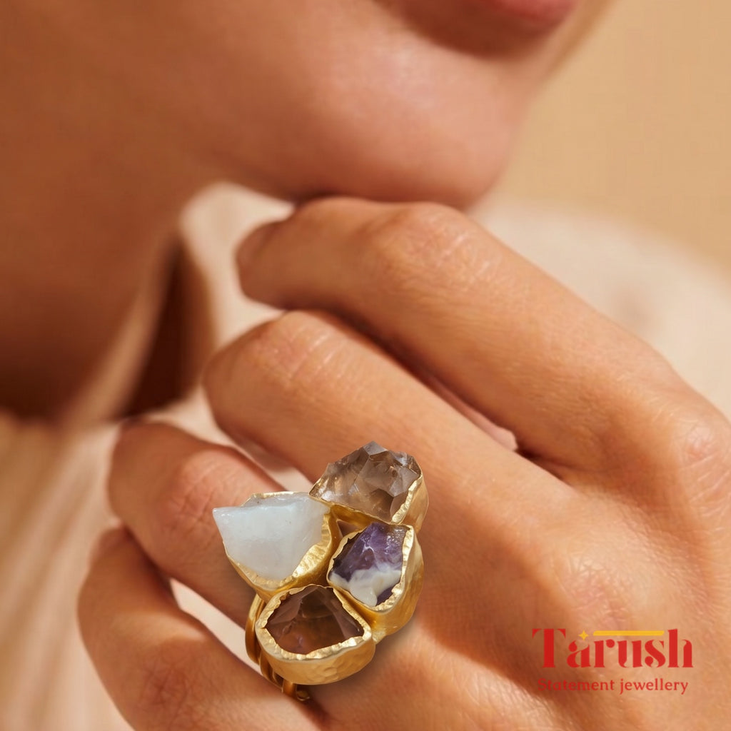 18 Kt Gold Plated druzy stone big ring Semi Precious stone