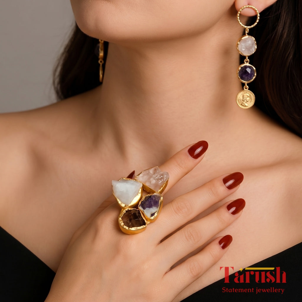 18 Kt Gold Plated druzy stone big ring Semi Precious stone
