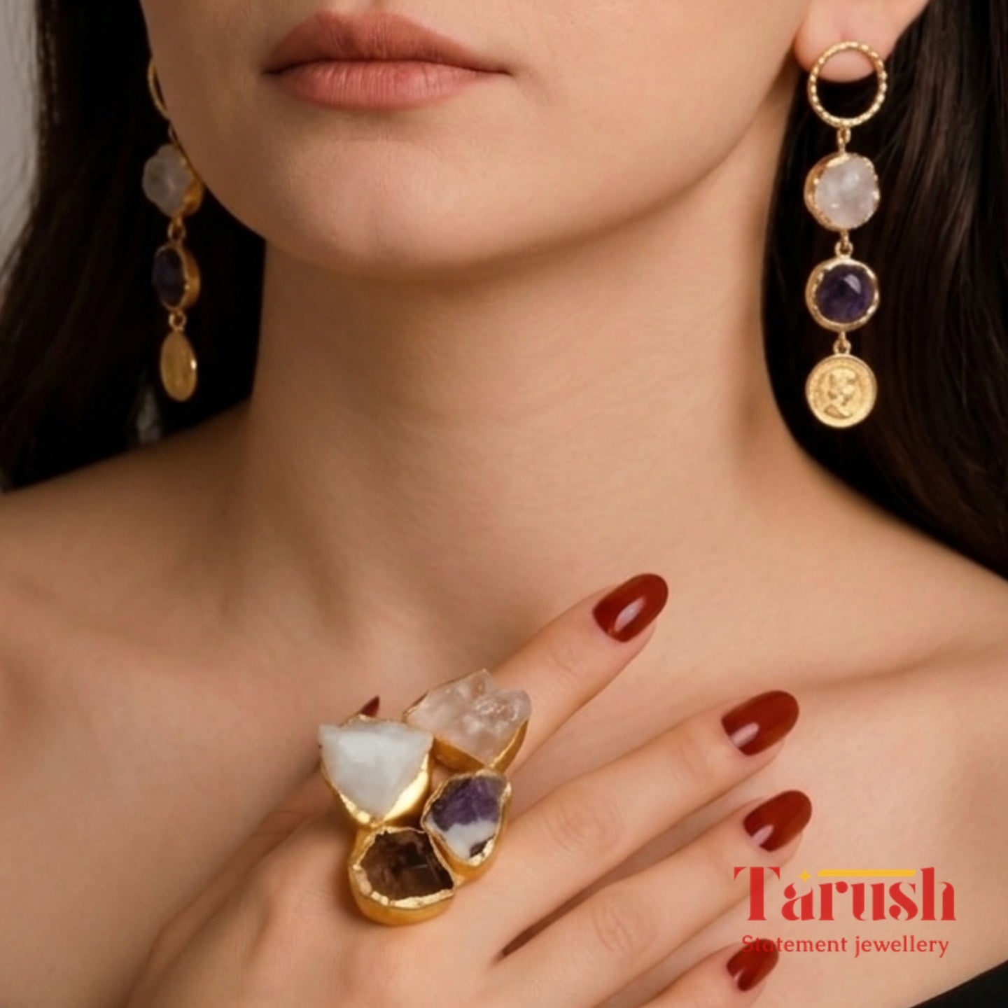 18 Kt Gold Plated druzy stone big ring Semi Precious stone