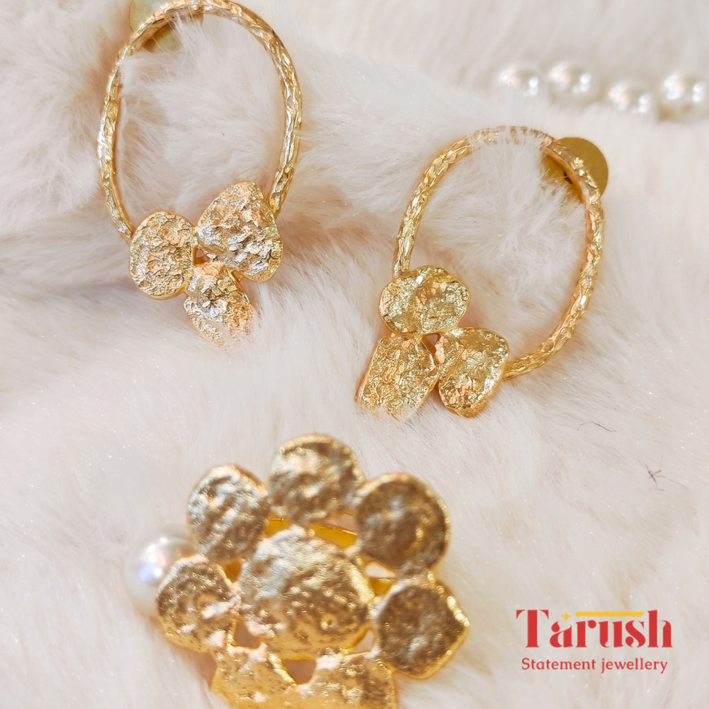 18 Kt Gold Plated Round Gold small earring with round ring Semi Precious stone