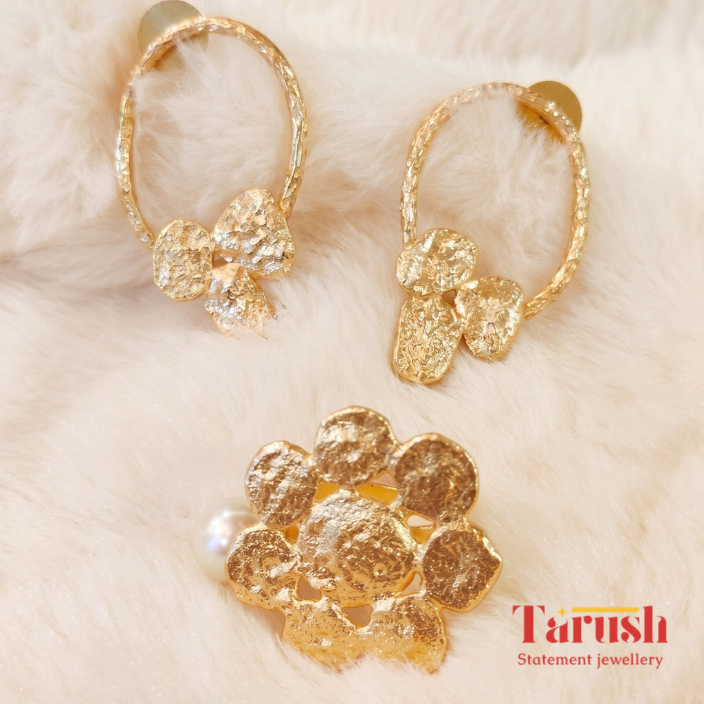18 Kt Gold Plated Round Gold small earring with round ring Semi Precious stone