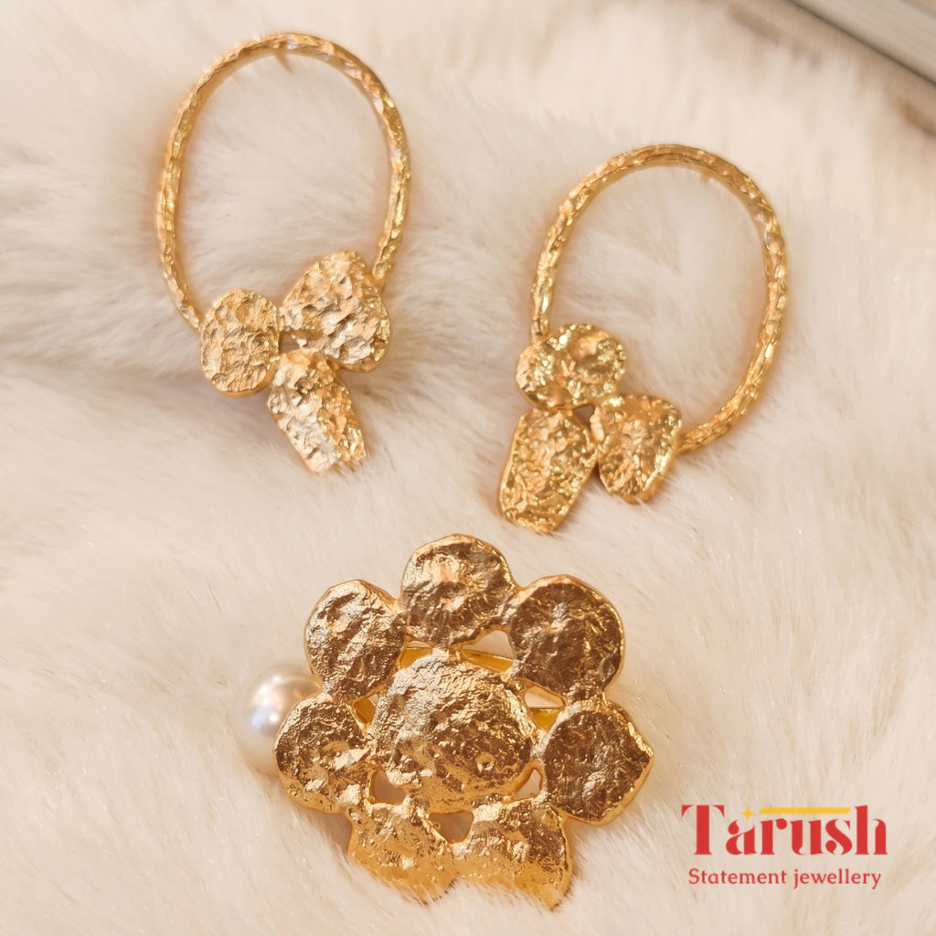 18 Kt Gold Plated Round Gold small earring with round ring Semi Precious stone