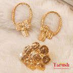 18 Kt Gold Plated Round Gold small earring with round ring Semi Precious stone